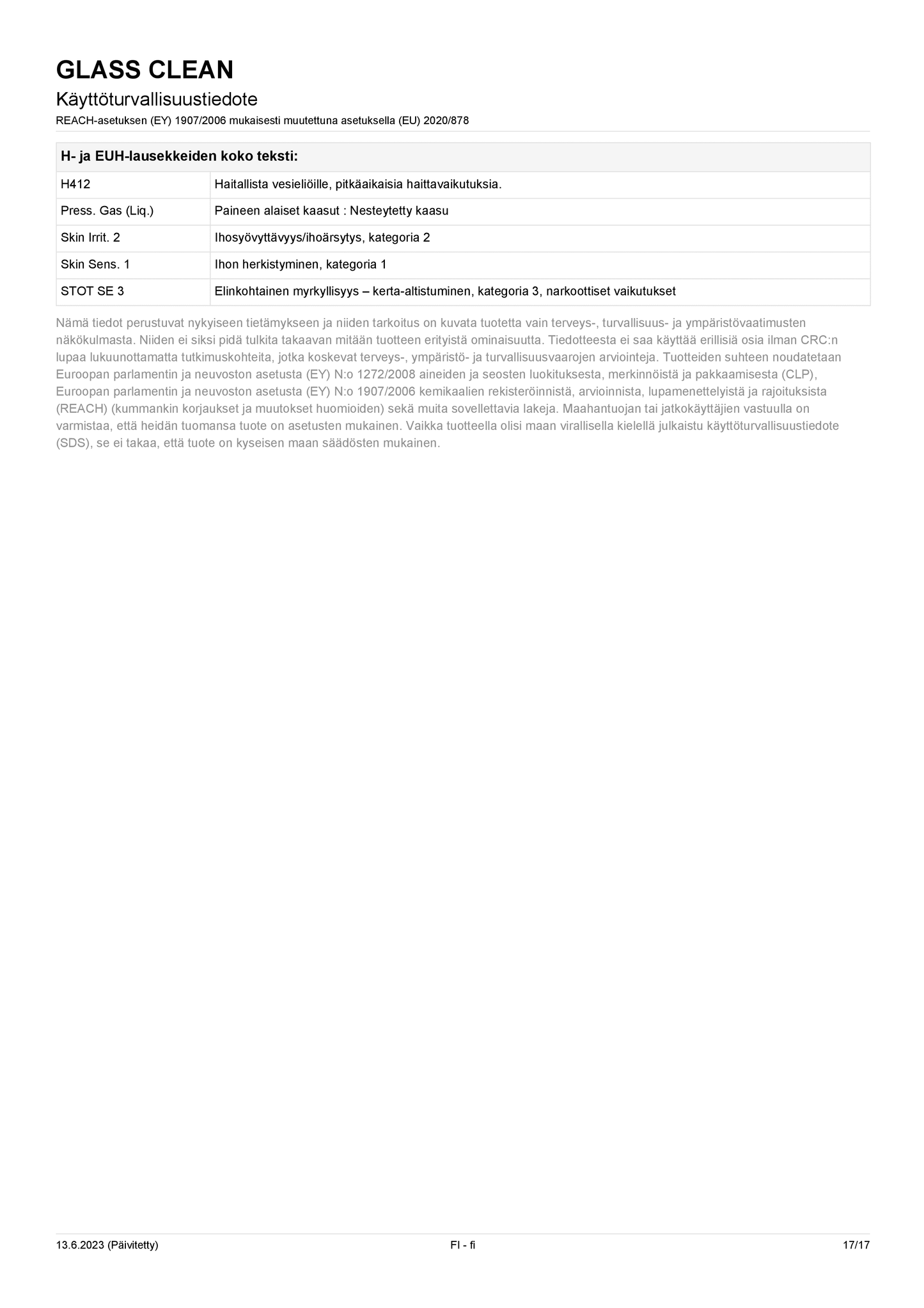 Lasinpesuspray CRC Glass Clean 500 ml (Pesuaineet)