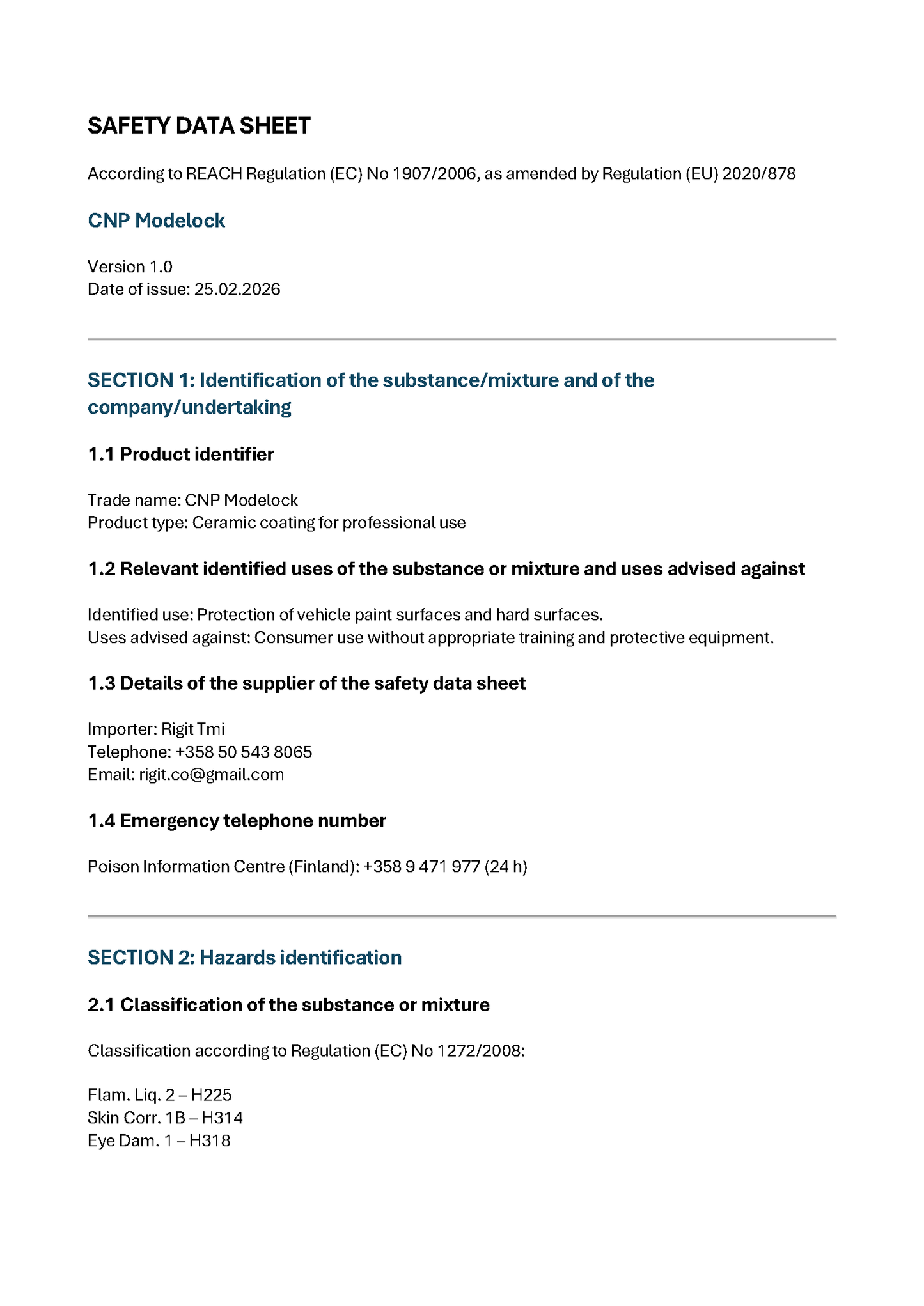 CNP- Modelock, 18kk Suihkepinnoite 9H *
